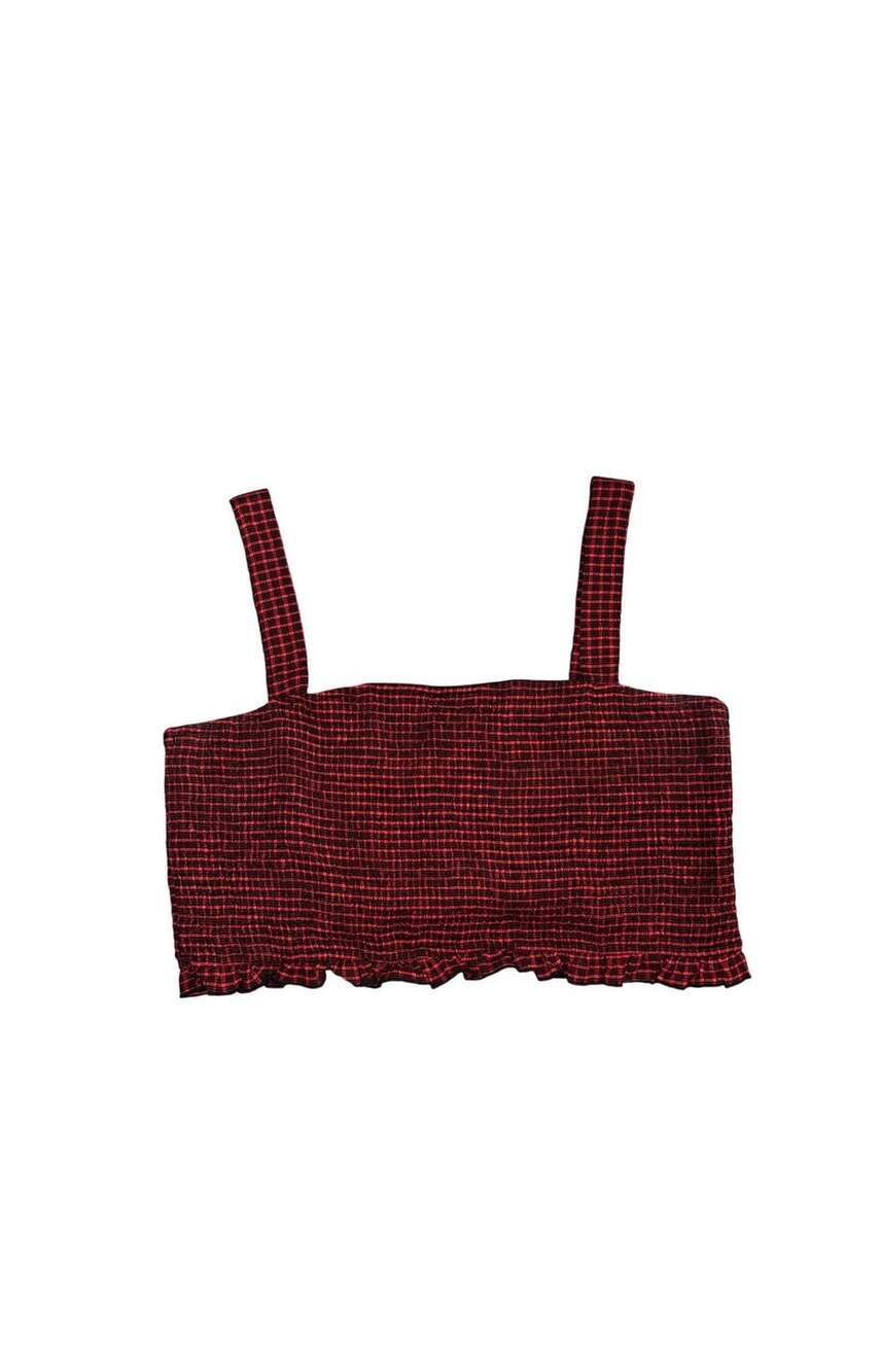 Disturbia Carmine Textured Check Crop Top Size 16 Red Black Plaid